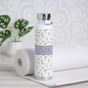 Bouteille D'eau Monogramme floral aquarelle de fleurs sauvages de