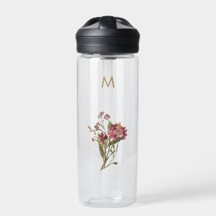 Bouteille D'eau Monogramme Floral Aquarelle Rose Bourguignon Moder