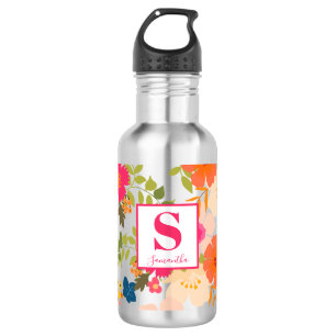 Bouteille D'eau Monogramme Floral Botanique