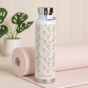 Bouteille D'eau Monogramme floral de rose rose personnalisé