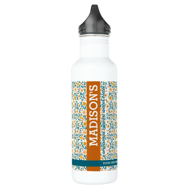 Bouteille D'eau Monogramme floral personnalisé et nom (Gauche)