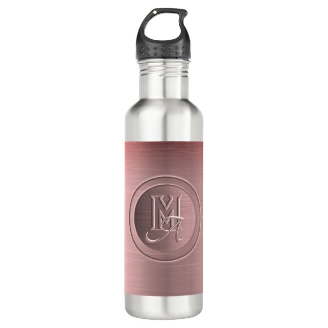 Bouteille D'eau Monogramme gravé en acier rose métallique (Devant)