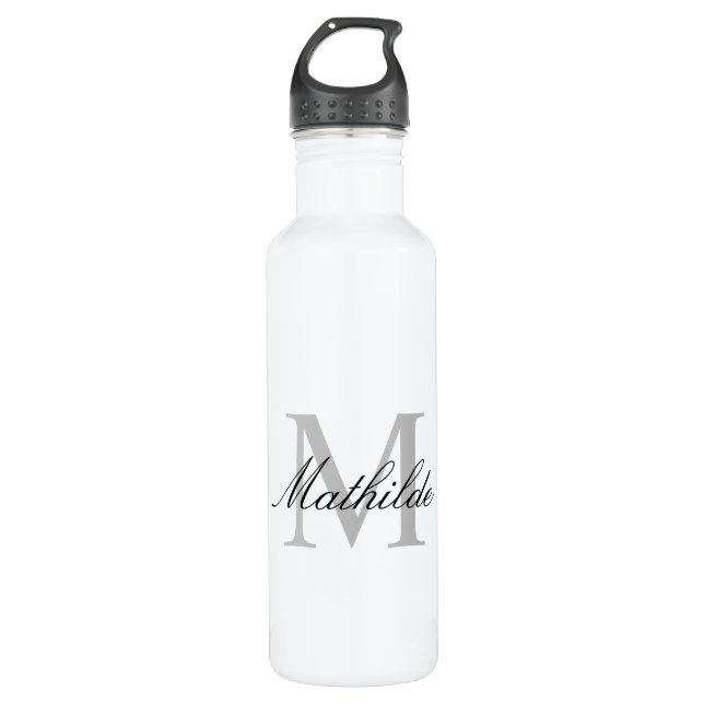 Bouteille D'eau Monogramme gris moderne et élégant (Devant)