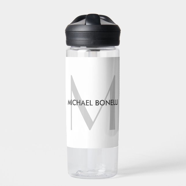 Bouteille D'eau Monogramme gris Noir Nom blanc (Extérieur)