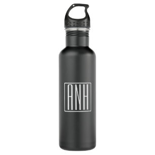 Bouteille D'eau Monogramme initial   Blanc sur noir