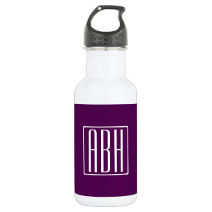 Bouteille D'eau Monogramme initial Blanc Sur Violet Profond