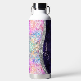 Bouteille D'eau monogramme irisé de fausse parties scintillant vio