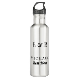 Bouteille D'eau Monogramme Mariage Best Man Cadeau Black personnal