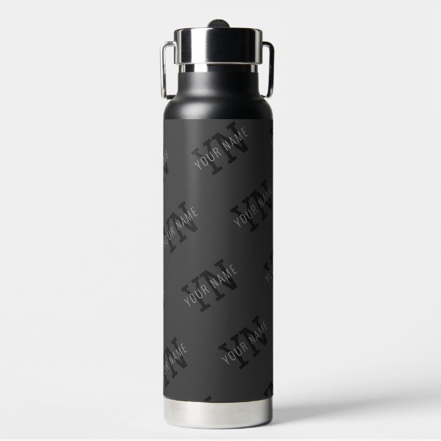 Bouteille D'eau Monogramme moderne Carrelé gris foncé Nom/autre te (Salle de sport)