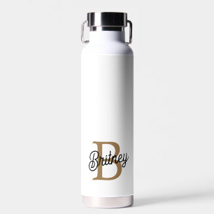 Bouteille D'eau Monogramme moderne élégant Nom Black Gold Script
