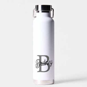 Bouteille D'eau Monogramme moderne élégant Nom noir Gris noir Scri