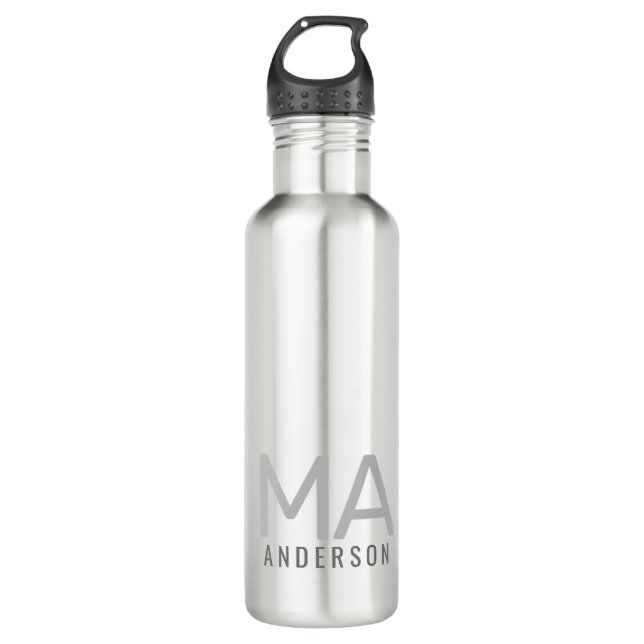 Bouteille D'eau Monogramme moderne Nom subtil Personnalisé (Devant)