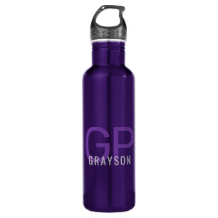 Bouteille D'eau Monogramme moderne personnalisé violet initial