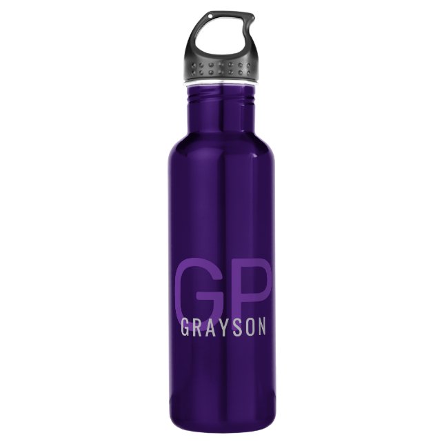 Bouteille D'eau Monogramme moderne personnalisé violet initial (Devant)