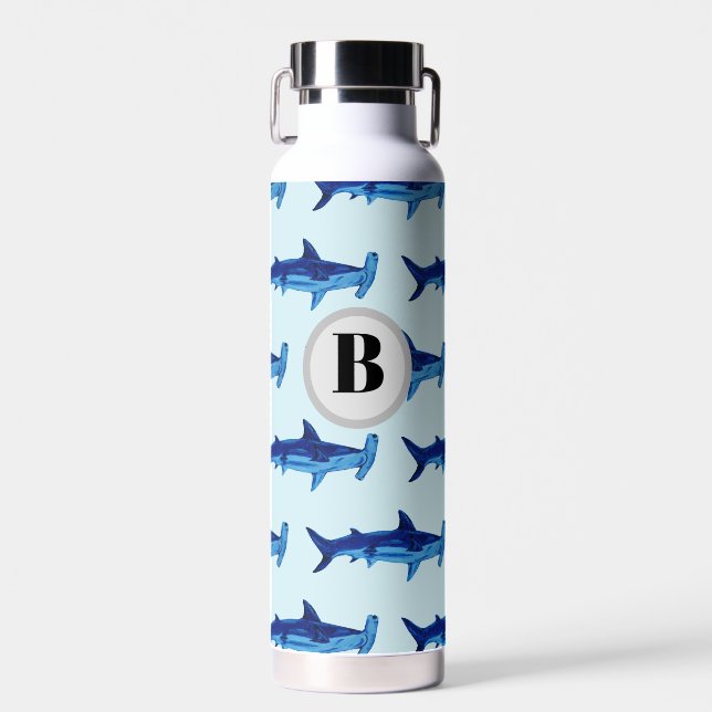 Bouteille D'eau Monogramme Motif de requin en tête de marteau Océa (Avant)