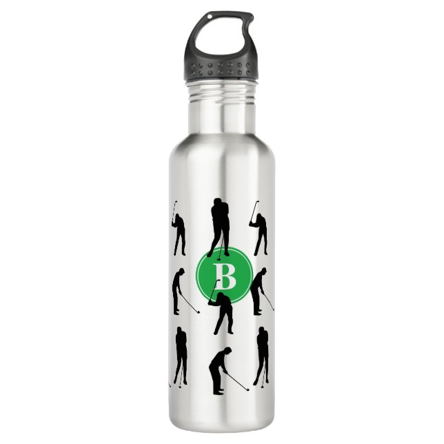 Bouteille D'eau Monogramme Motif de silhouettes de Golfer (Devant)