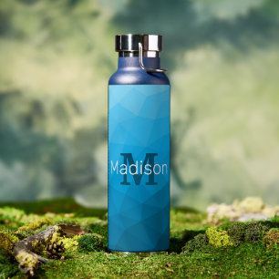 Bouteille D'eau Monogramme Motif géométrique cygne bleu