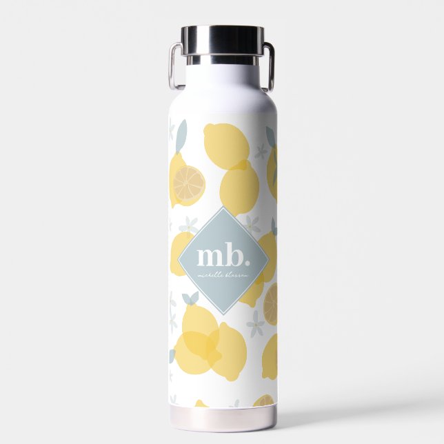 Bouteille D'eau Monogramme Motif Pastel Citrus Lemons (Avant)