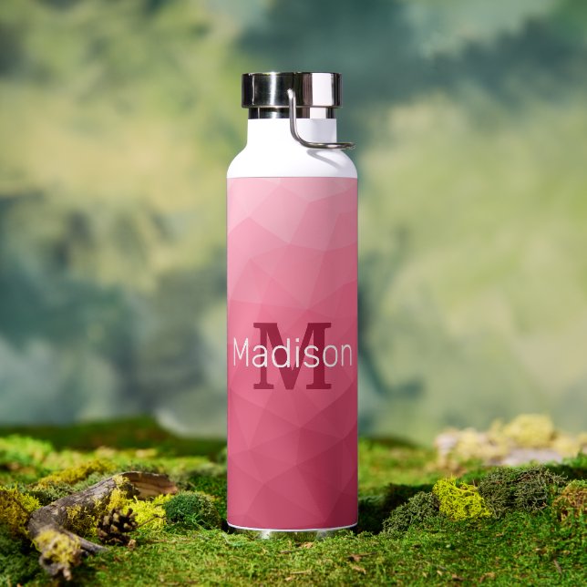 Bouteille D'eau Monogramme Motif rose à maillage géométrique rose (Extérieur)