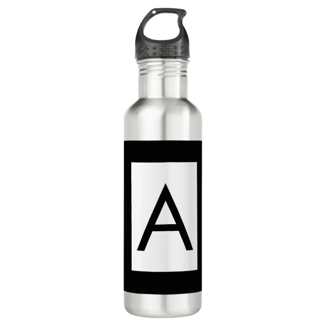 Bouteille D'eau Monogramme noir blanc Lettre initiale Plaque moder (Devant)