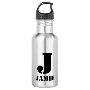 Bouteille D'eau Monogramme noir et nom École pour enfants