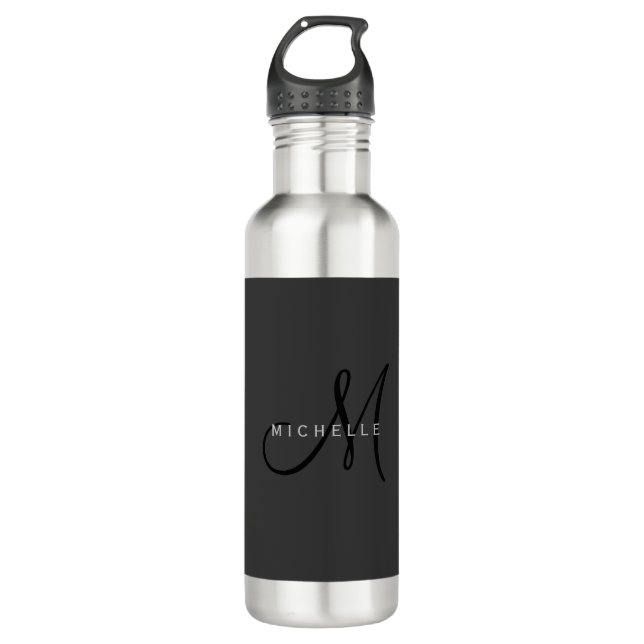 Bouteille D'eau Monogramme noir professionnel Gris Votre nom (Devant)