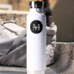Bouteille D'eau Monogramme noir simple personnalisé