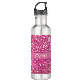 Bouteille D'eau Monogramme Nom Parties scintillant rose chaud étin
