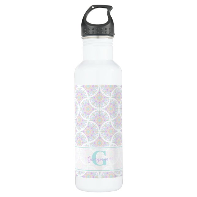 Bouteille D'eau Monogramme Pastel Arc-en-ciel Sundae Mandala Art D (Devant)