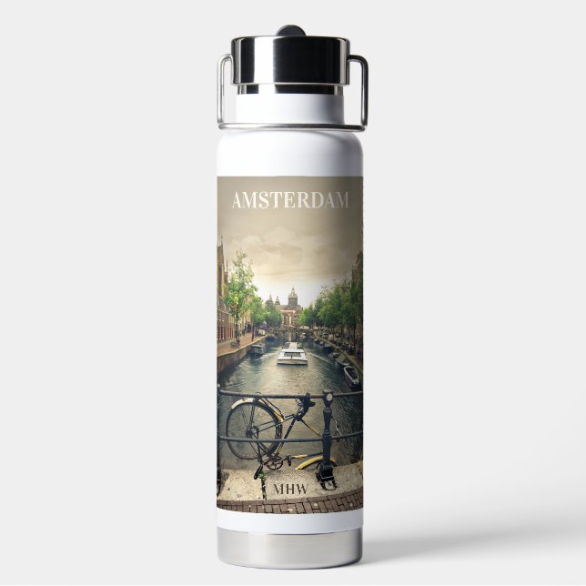 Bouteille D'eau Monogramme personnalisé Amsterdam (Arrière)