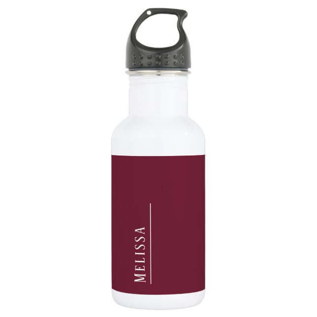 Bouteille D'eau monogramme personnalisé, bordeaux moderne (Devant)