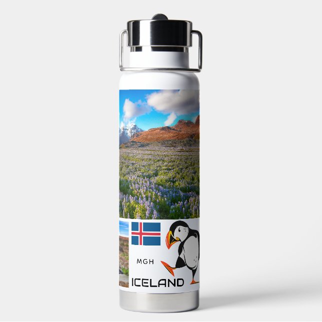 Bouteille D'eau Monogramme personnalisé Islande (Arrière)
