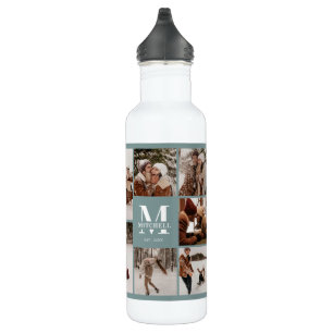 Bouteille D'eau Monogramme personnalisé moderne et collage photo