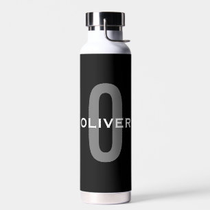 Bouteille D'eau Monogramme personnalisé noir gris blanc Nom