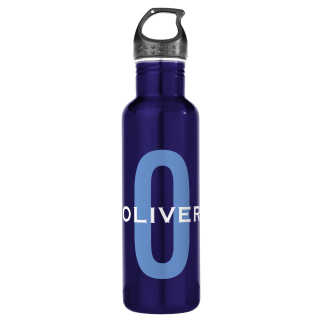 Bouteille D'eau Monogramme personnalisé Nom bleu blanc (Devant)