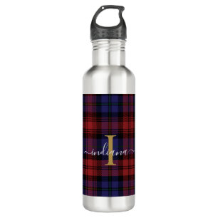 Bouteille D'eau Monogramme Plaid Script Tartan Rustique