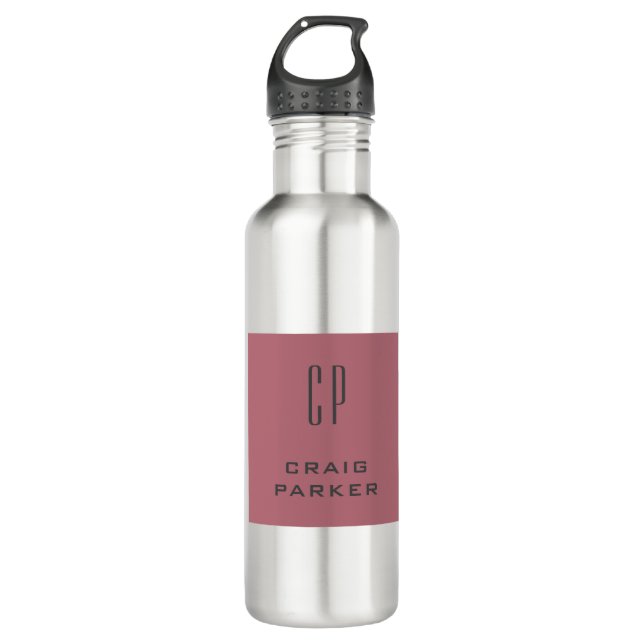 Bouteille D'eau Monogramme professionnel moderne Rose clair or bla (Devant)