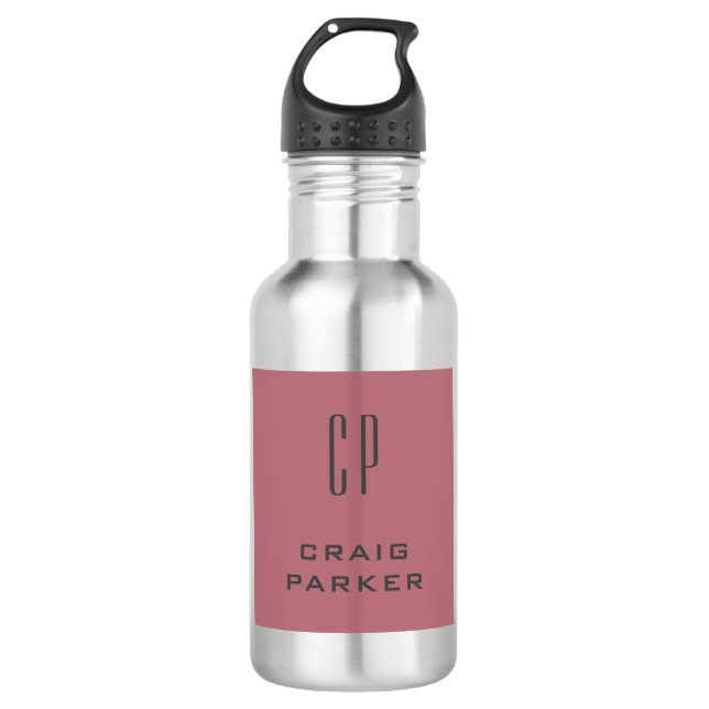 Bouteille D'eau Monogramme professionnel moderne Rose clair or bla (Devant)