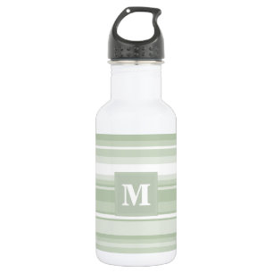 Bouteille D'eau Monogramme rayures vert pâle