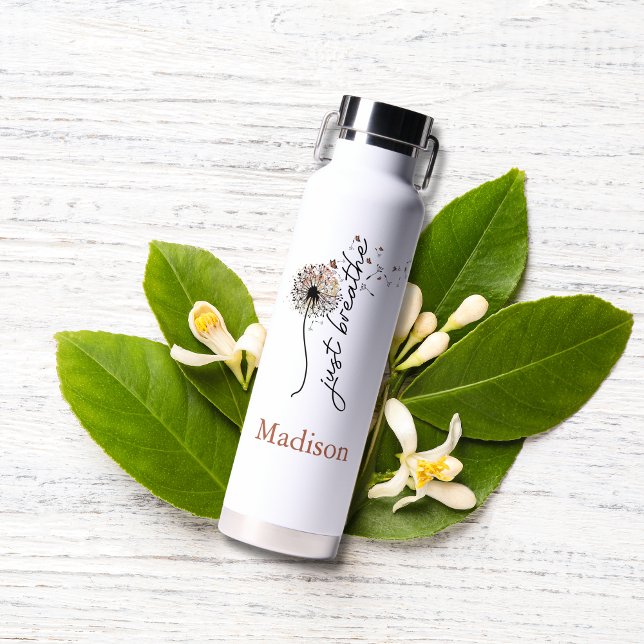 Bouteille D'eau Monogramme Respire juste le Dandelion Yoga Self Ca (Just Breathe Motivational Inspirational Encouragement Monogrammed Water bottle Self Care Yoga)
