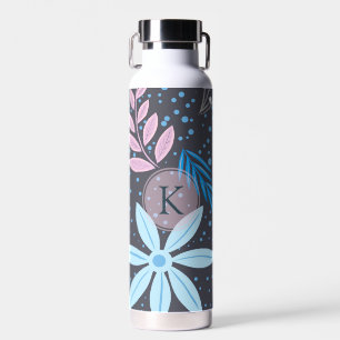 Bouteille D'eau Monogramme rose Motif moderne Big Blue Flower