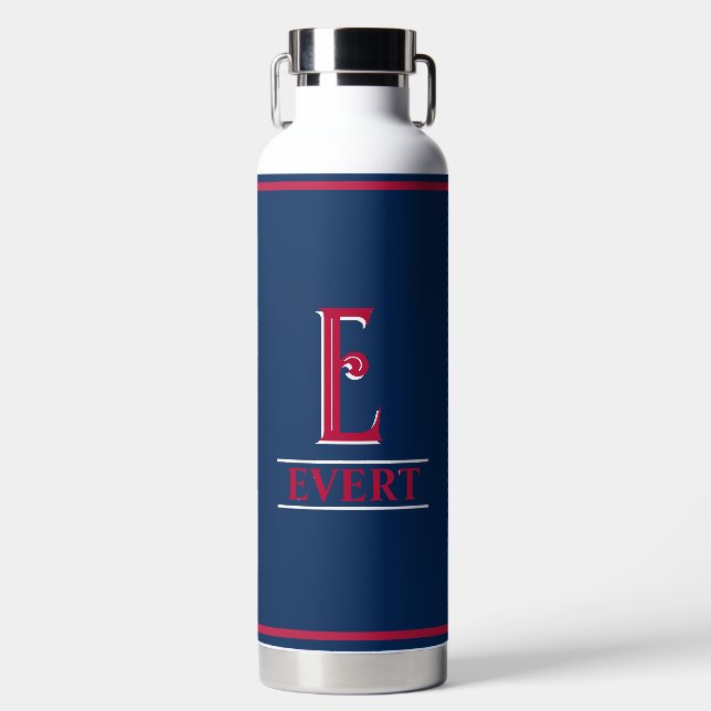 Bouteille D'eau Monogramme rouge et bleu (Avant)