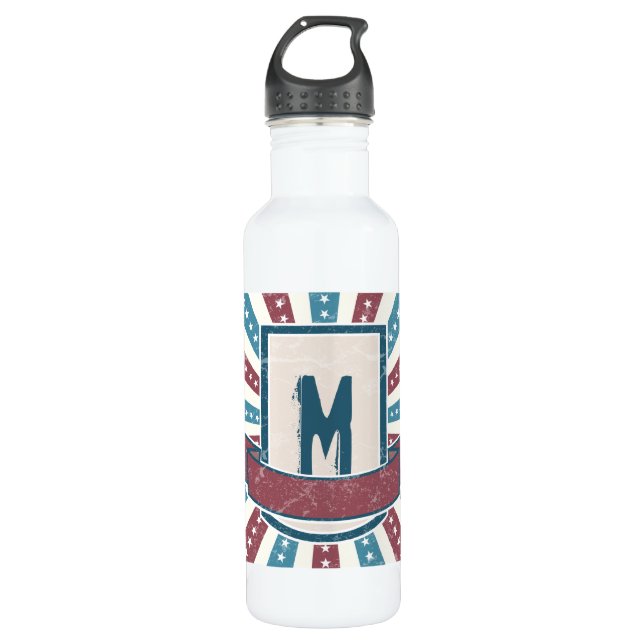 Bouteille D'eau Monogramme rouge n bleu Grunge (Devant)