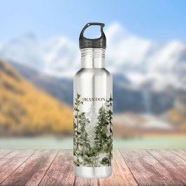 Bouteille D'eau Monogramme Russe Aquarelle Forêt verte