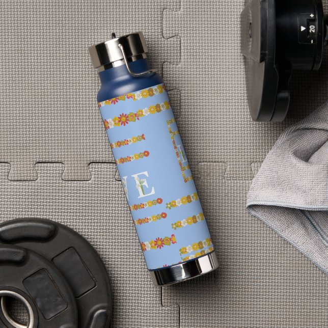 Bouteille D'eau Monogramme Rustique marguerite florale amour bleu  (Avant)