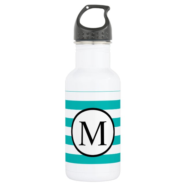 Bouteille D'eau Monogramme simple avec bandes horizontales Aqua (Devant)