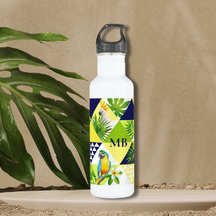 Bouteille D'eau Monogramme Trendy Cockatoo Parrot Floral