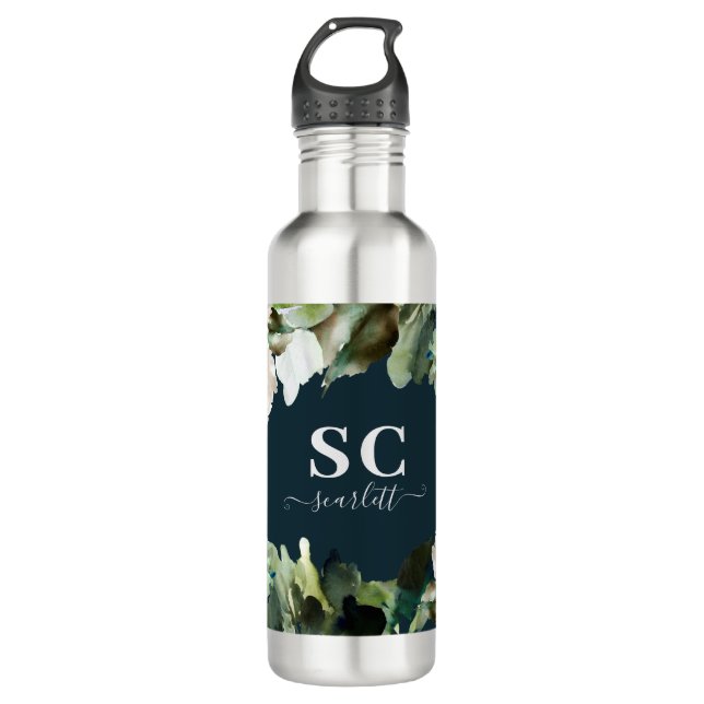 Bouteille D'eau Moody floral foncé moderne élégant personnalisé (Devant)