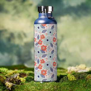 Bouteille D'eau Motif à fleurs moderne orange et bleu