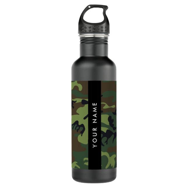 Bouteille D'eau Motif Camouflage Vert, Votre nom, Personnaliser (Devant)